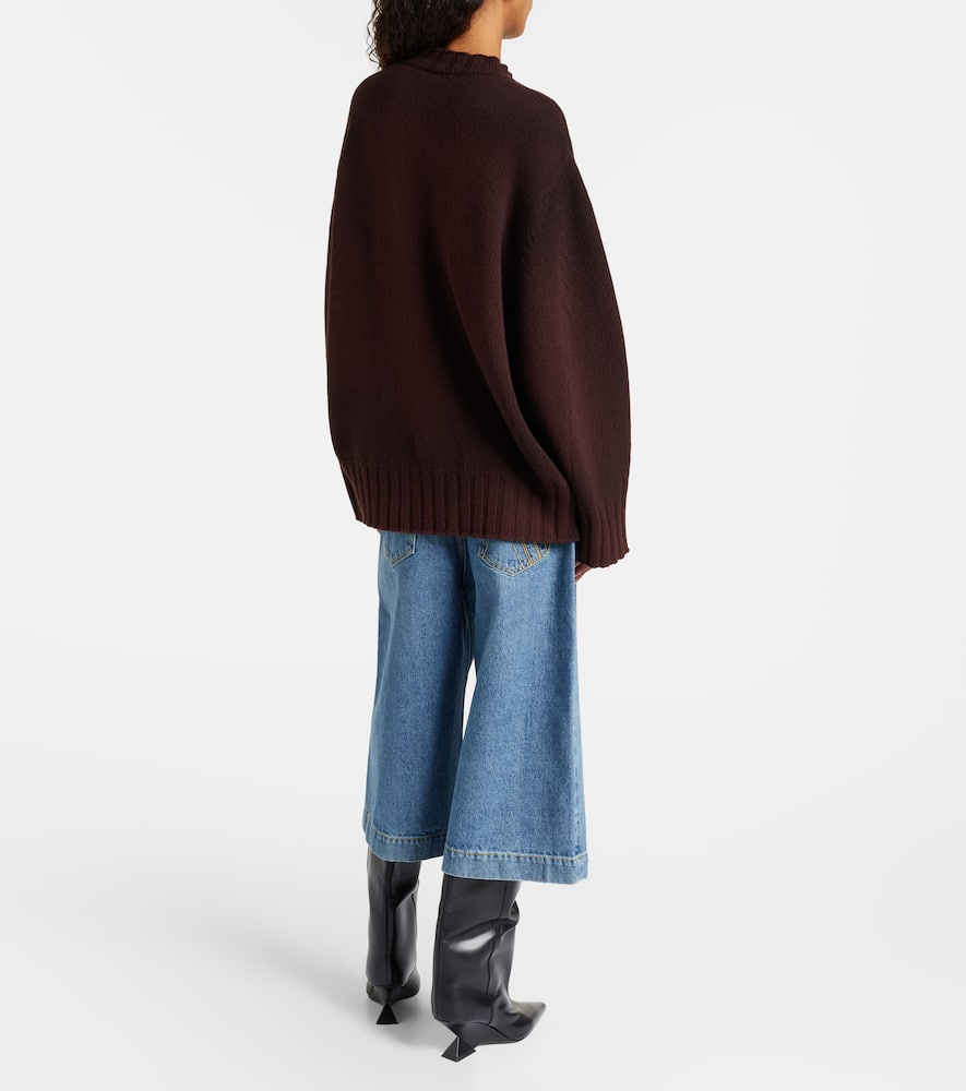 Attico Crew Neck Wool Cashmere Sweater Asymmetric Hem In Brown