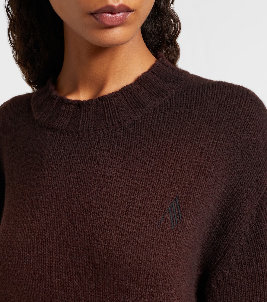 Attico Crew Neck Wool Cashmere Sweater Asymmetric Hem In Brown