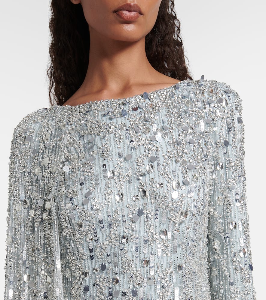 Jenny Packham Pauline Embellished Caped Gown In Silver
