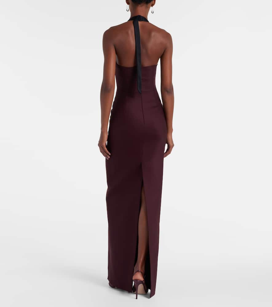 David Koma Sequined Halterneck Wool-blend Gown In Burgundy