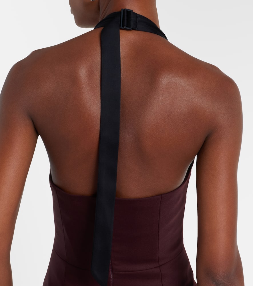 David Koma Sequined Halterneck Wool-blend Gown In Burgundy
