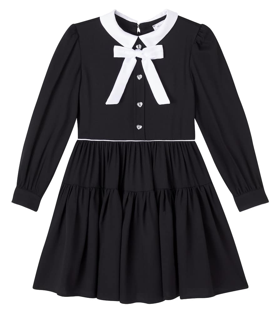 Monnalisa Bow-detail Gathered Dress In Black