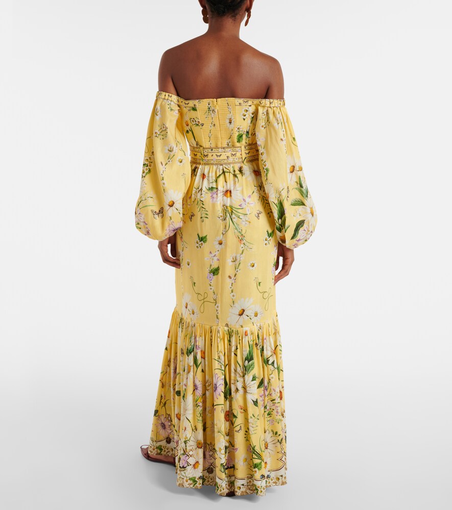 Camilla Camilla Off-shoulder-maxikleid Daisy Chains Aus Leinen Und Seide 