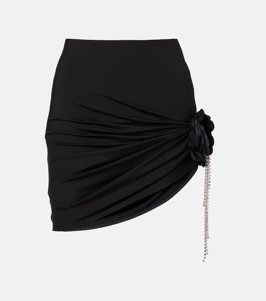 Area Draped Embellished Jersey Miniskirt In Black