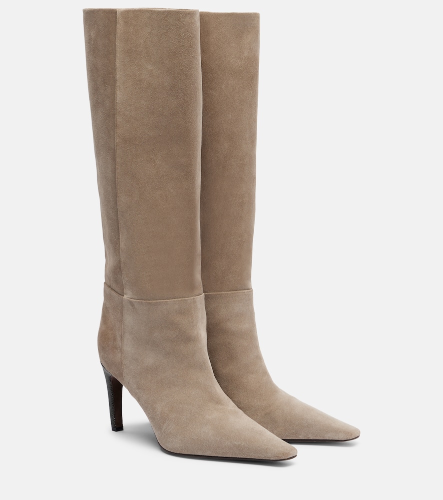 Brunello Cucinelli Monili Suede Knee-high Boots In Brown
