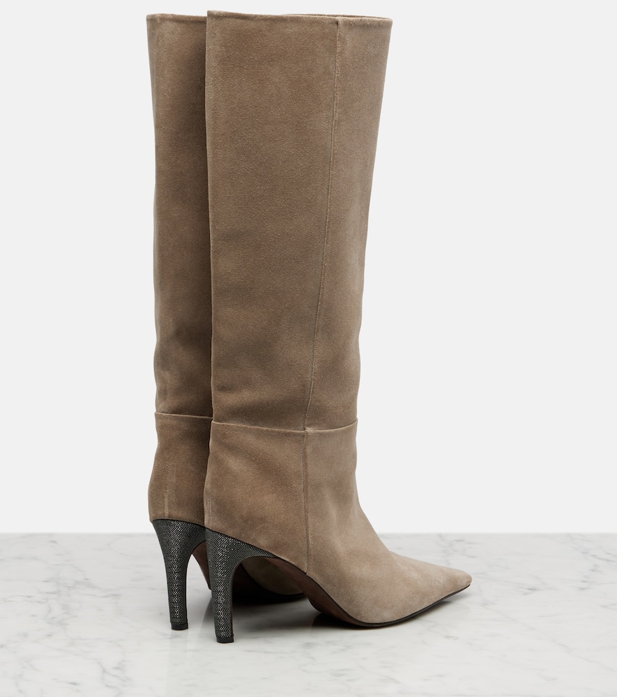 Brunello Cucinelli Monili Suede Knee-high Boots In Brown