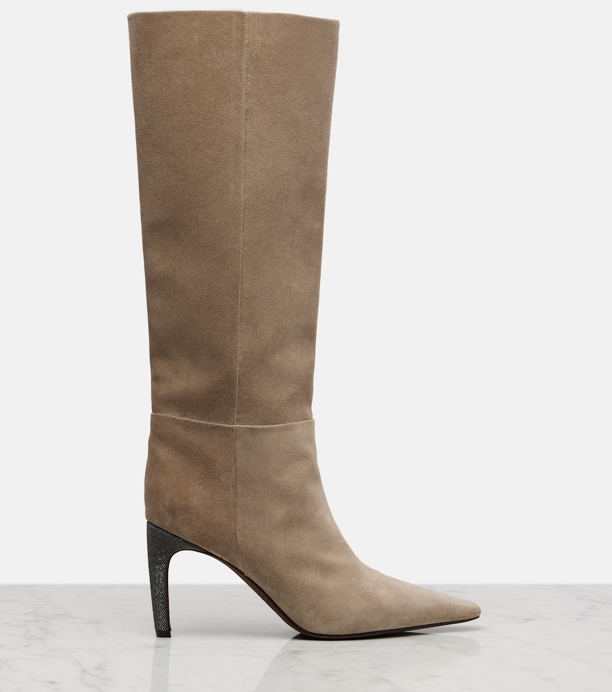 Brunello Cucinelli Monili Suede Knee-high Boots In Brown