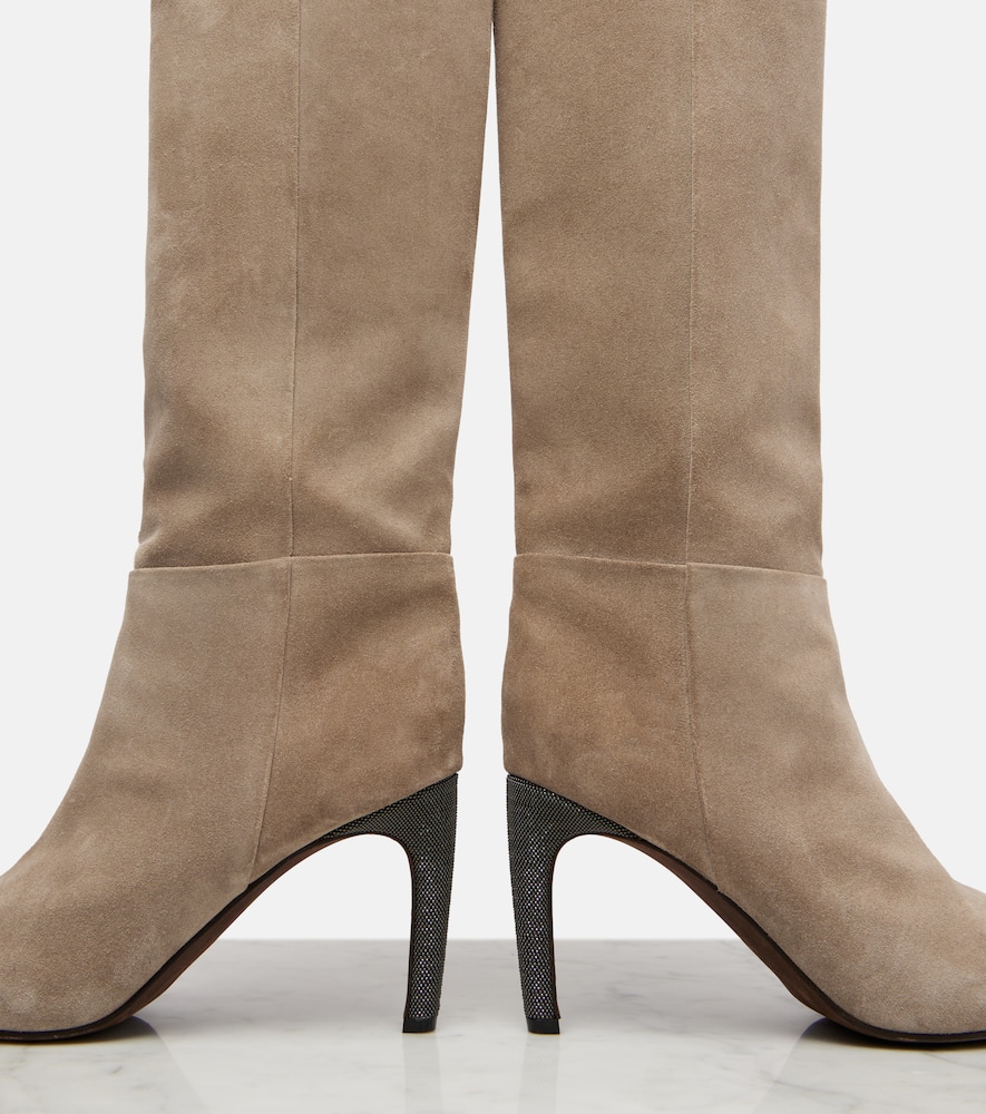 Brunello Cucinelli Monili Suede Knee-high Boots In Brown