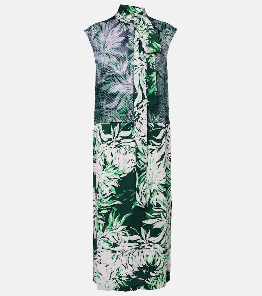 Dries Van Noten Printed Tie-neck Midi Dress In Green