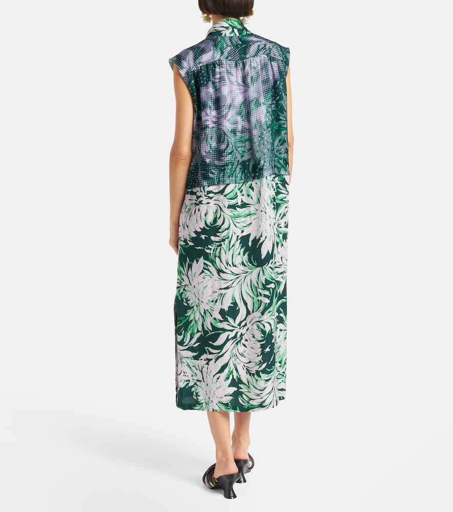Dries Van Noten Printed Tie-neck Midi Dress In Green