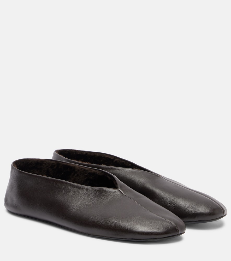 The Row Stella Leather Ballet Flats In Black