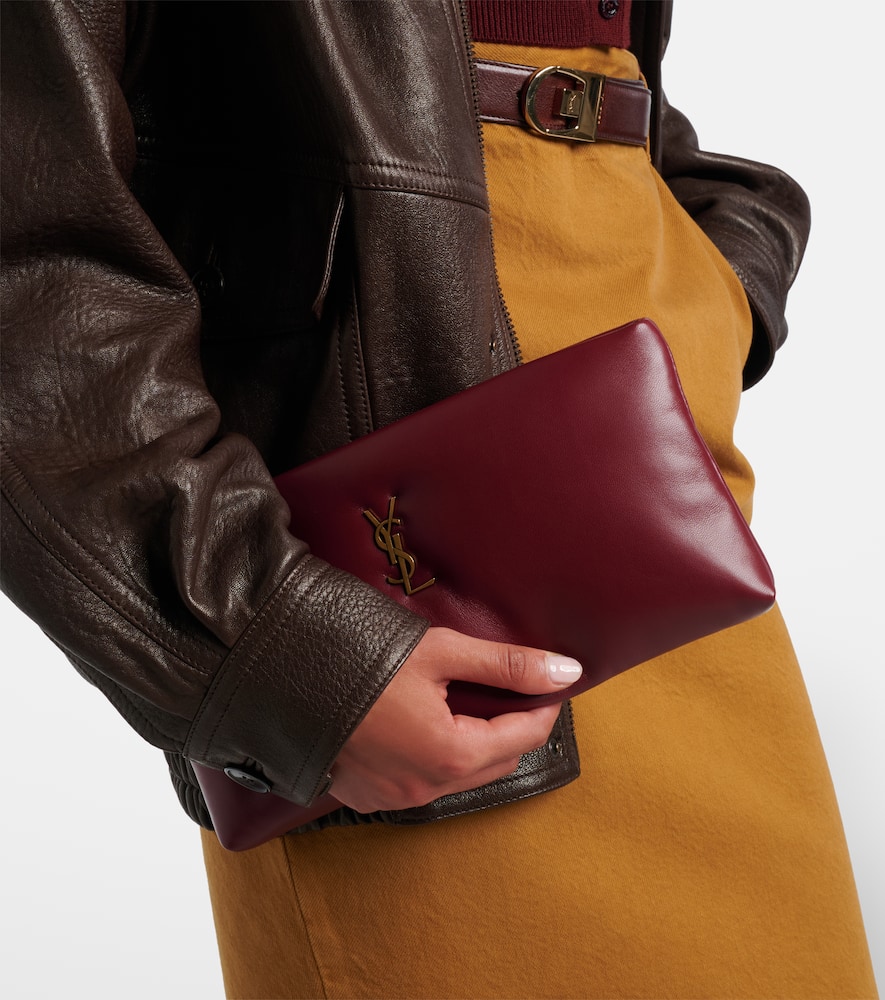Saint Laurent Calypso Leather Pouch In Burgundy