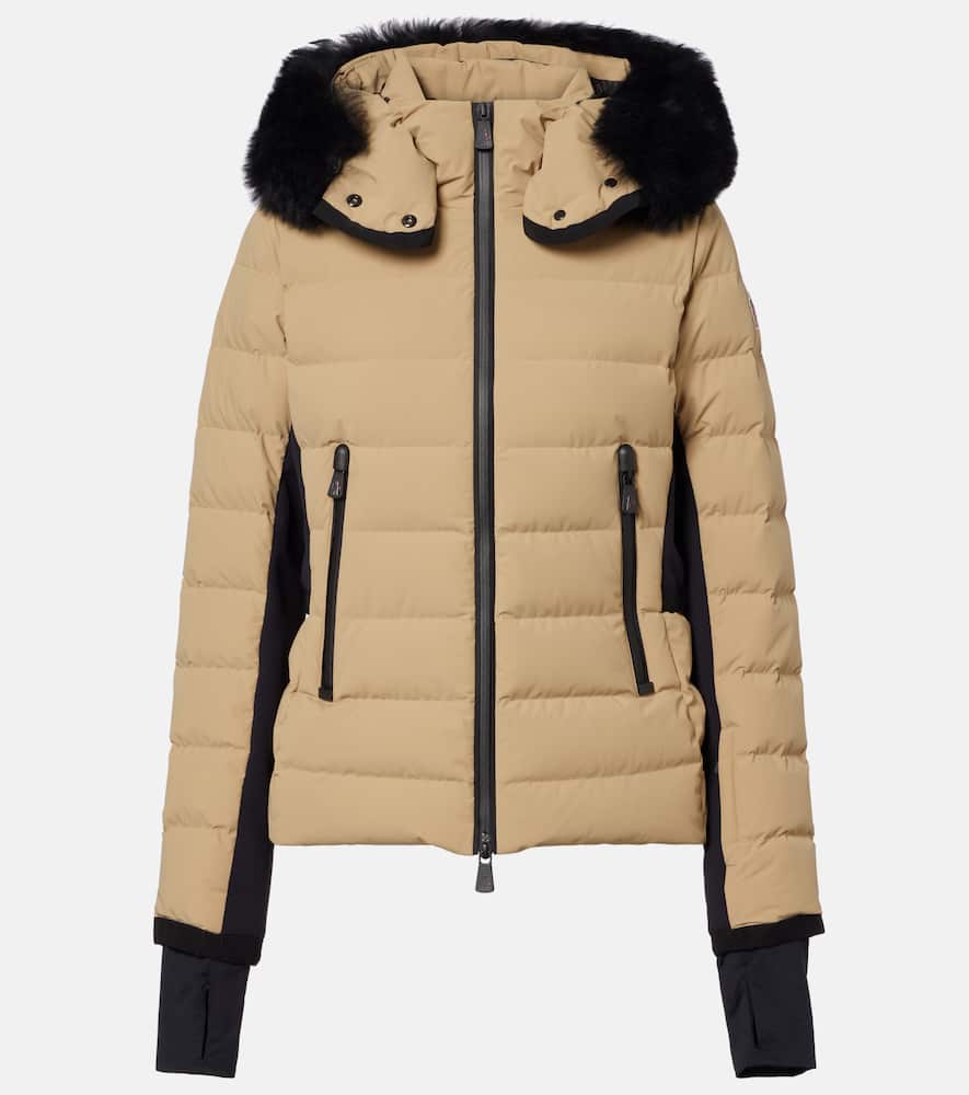 Moncler Shearling-trimmed Hooded Down Ski Jacket In Animal Print