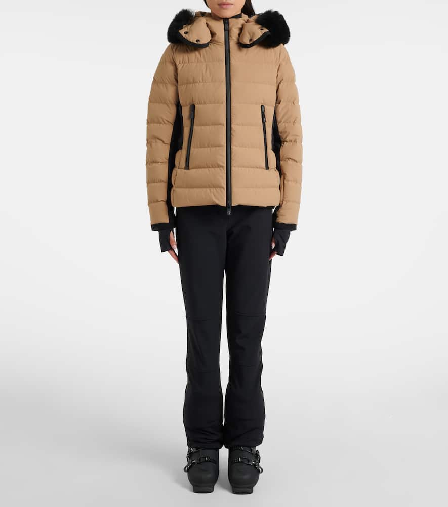 Moncler Shearling-trimmed Hooded Down Ski Jacket In Animal Print