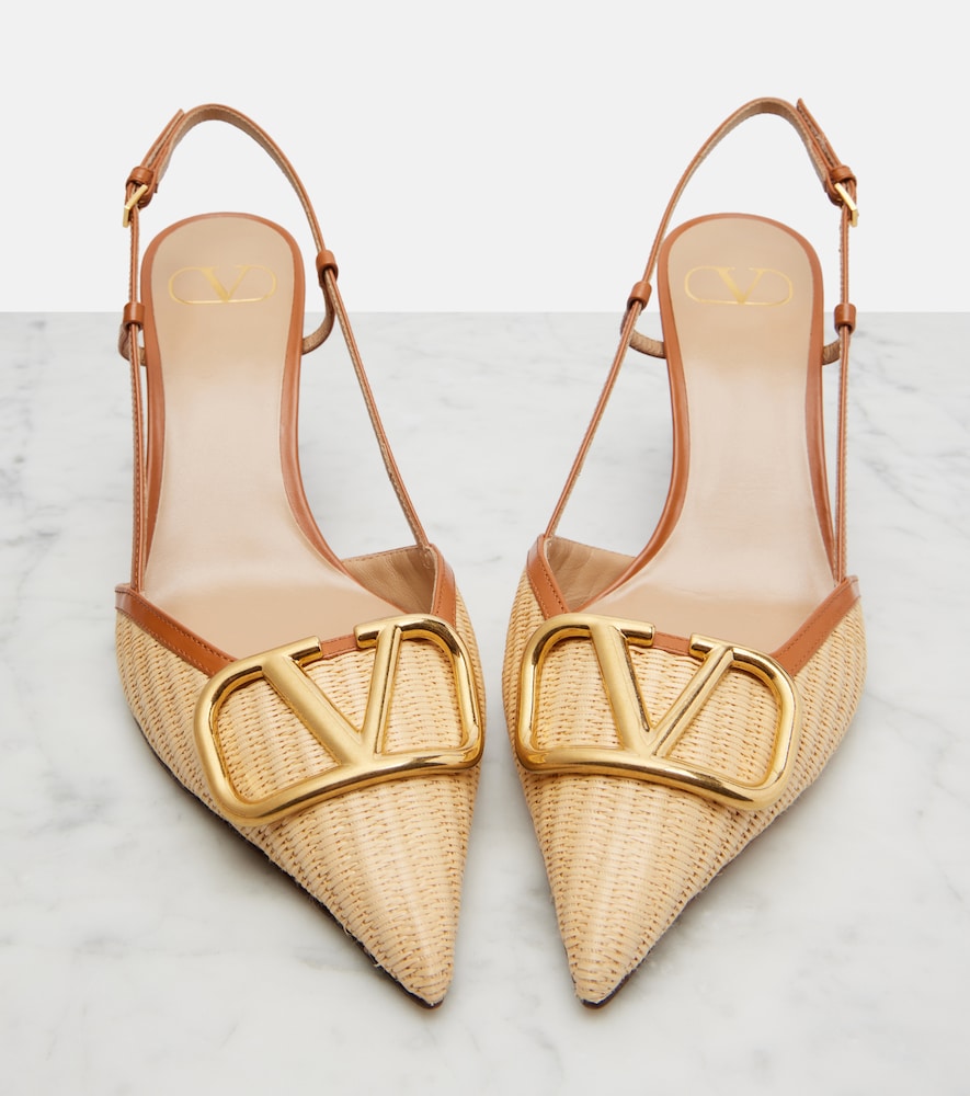 Garavani Vlogo Leather-Trimmed Slingback Pumps