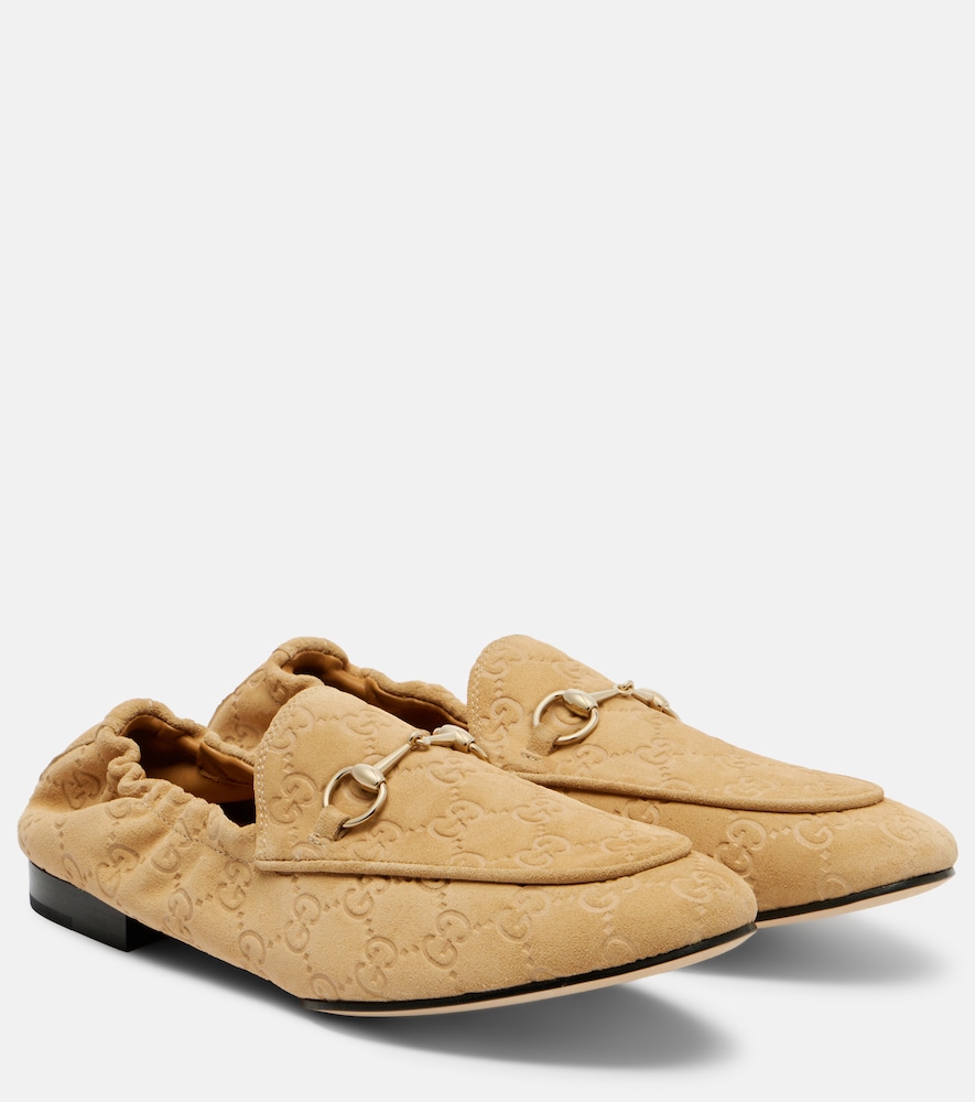 Gucci Loafers Horsebit Gg Aus Veloursleder Gemustert Damen Beige Eu Größe 37.5