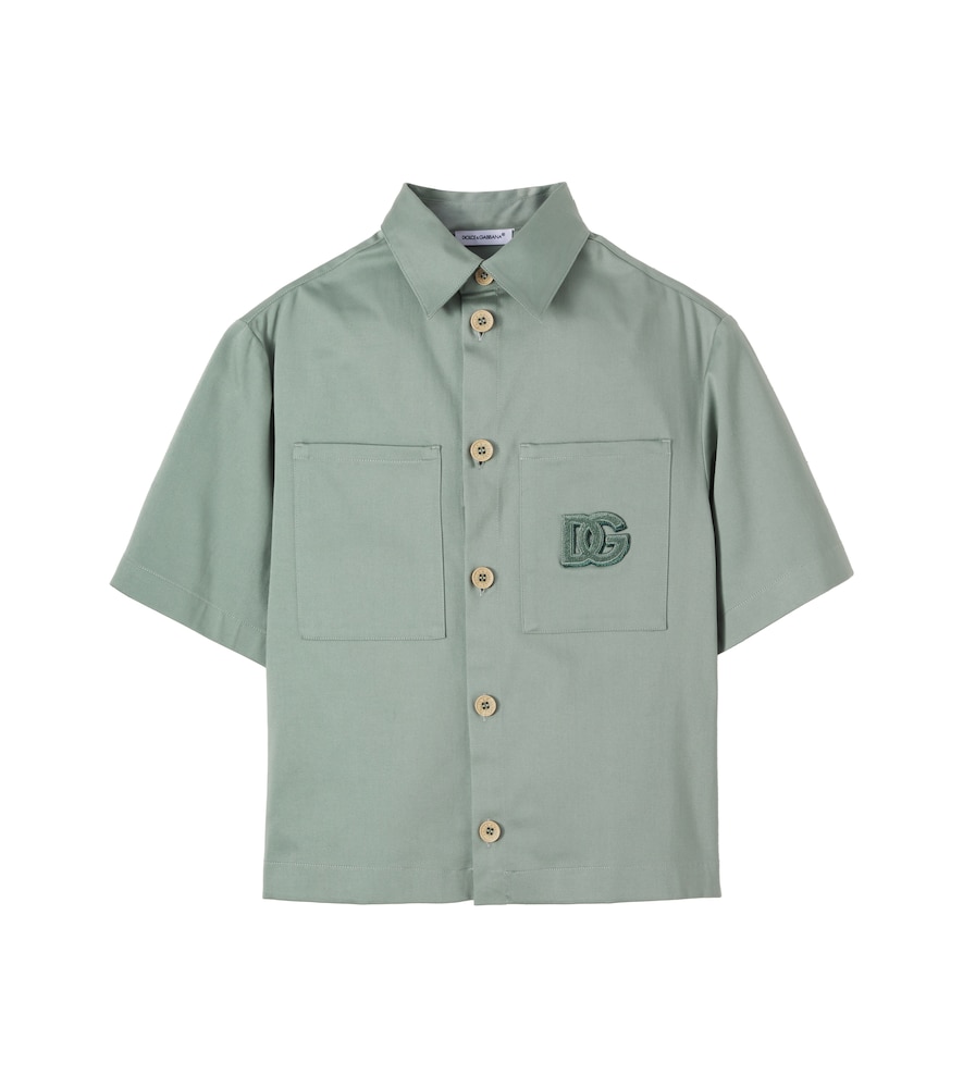 Dolce & Gabbana Kids' Dg Cotton-blend Bowling Shirt In Green