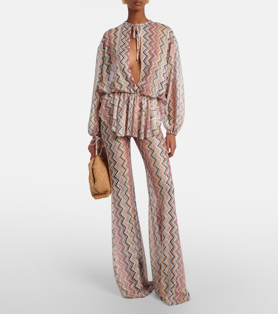 Missoni Zig Zag cutout gathered blouse