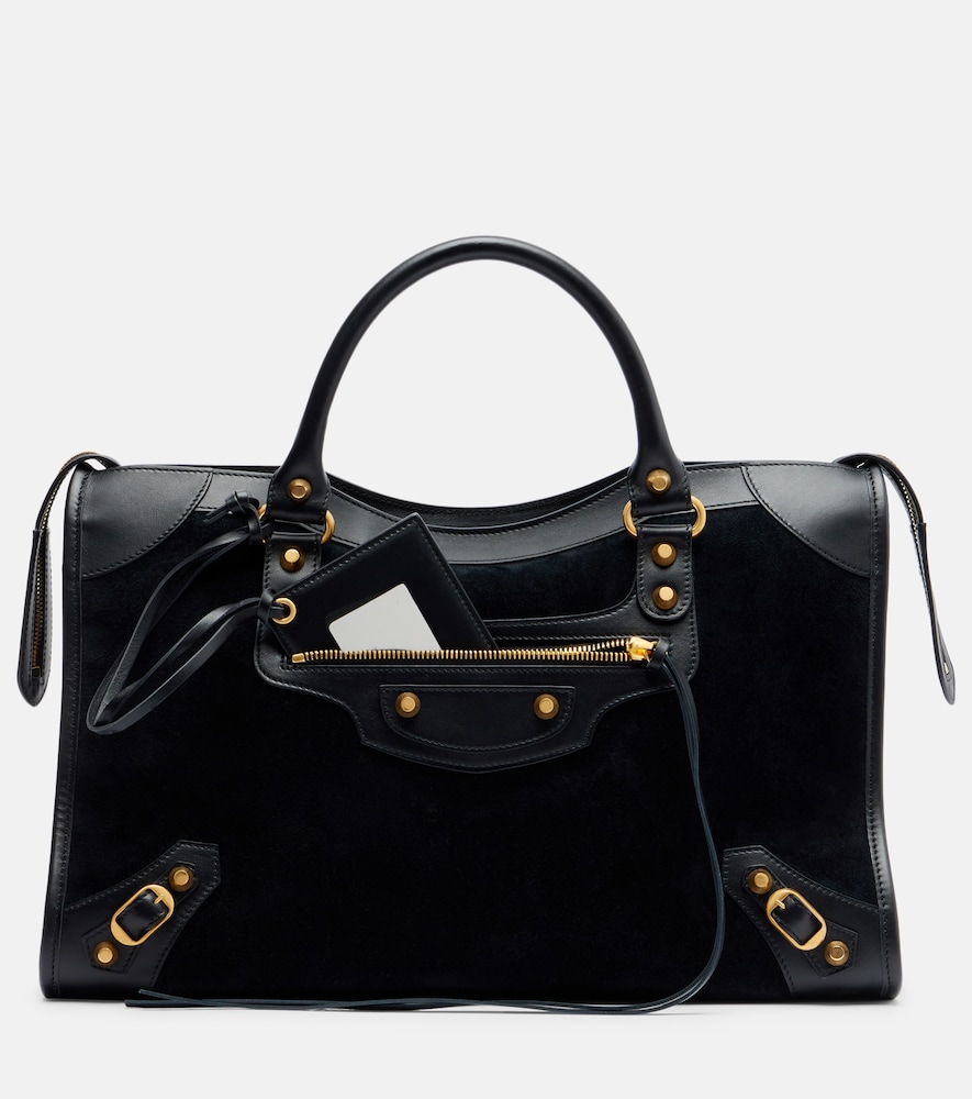 Balenciaga Le City Medium leather-trimmed suede tote bag