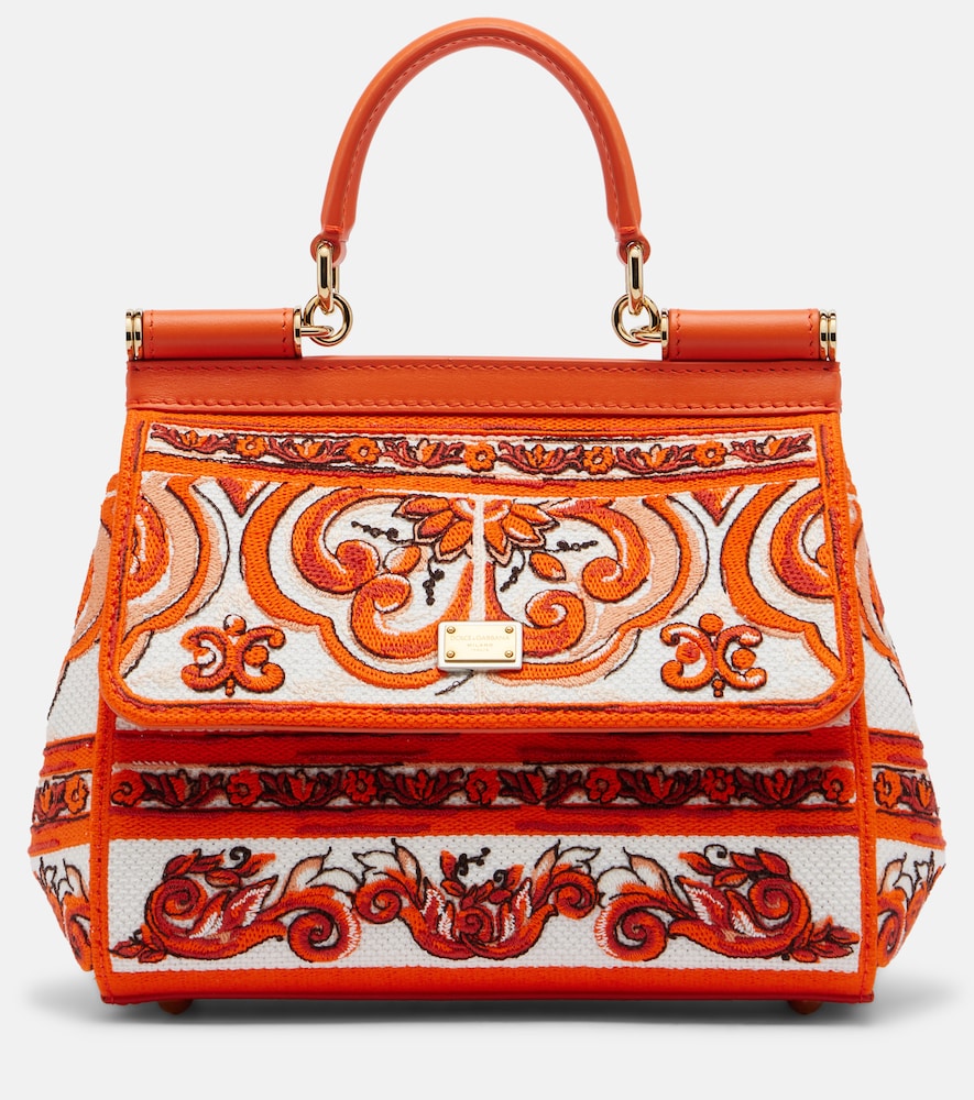 Bestickte Henkeltasche Sicily Medium aus Canvas