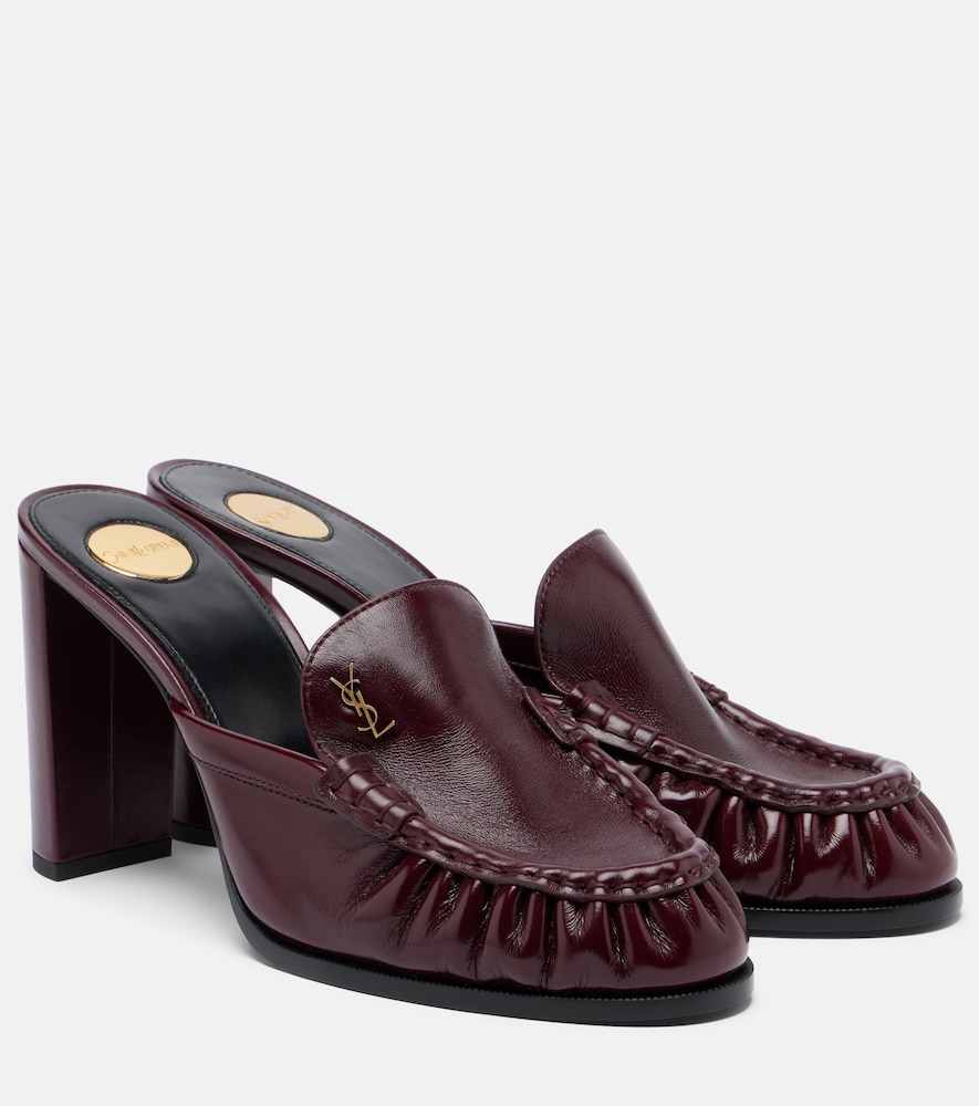 Saint Laurent Le Loafer Leather Mules In Burgundy