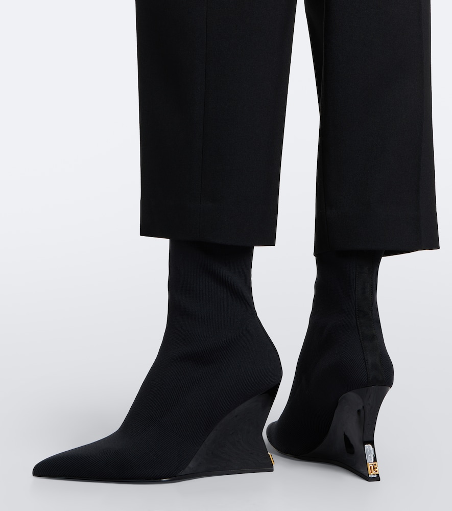 Balmain Cotton Wedge Heel Ankle Boots In Black