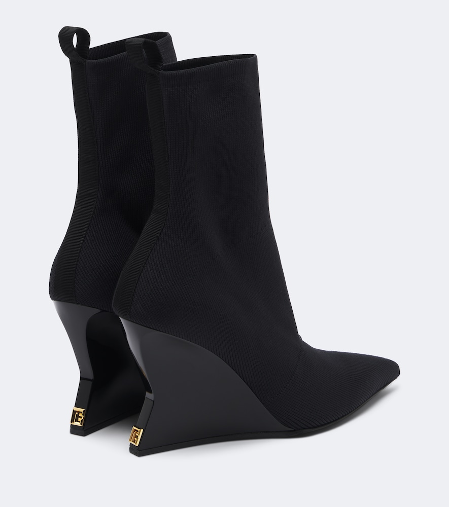 Balmain Cotton Wedge Heel Ankle Boots In Black