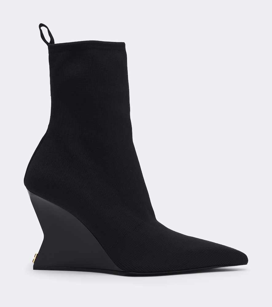 Balmain Cotton Wedge Heel Ankle Boots In Black