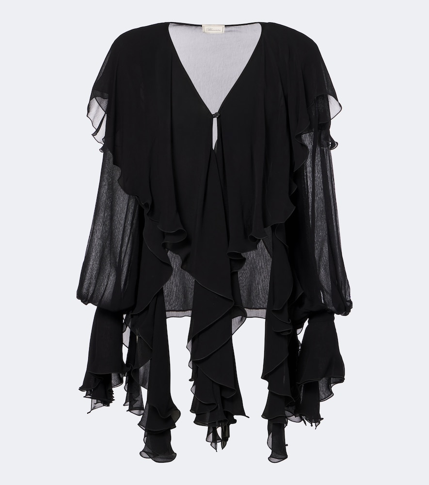 Blusa in crêpe con volant