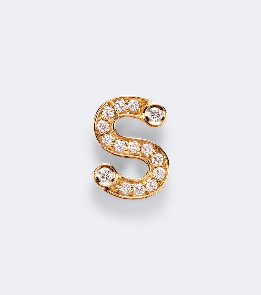Einzelner Ohrring Initial Petite S aus 18kt Gelbgold mit Diamanten