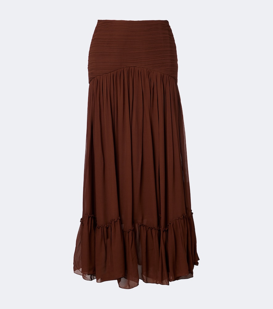 Jacques Wei Pleated Chiffon Maxi Skirt In Brown