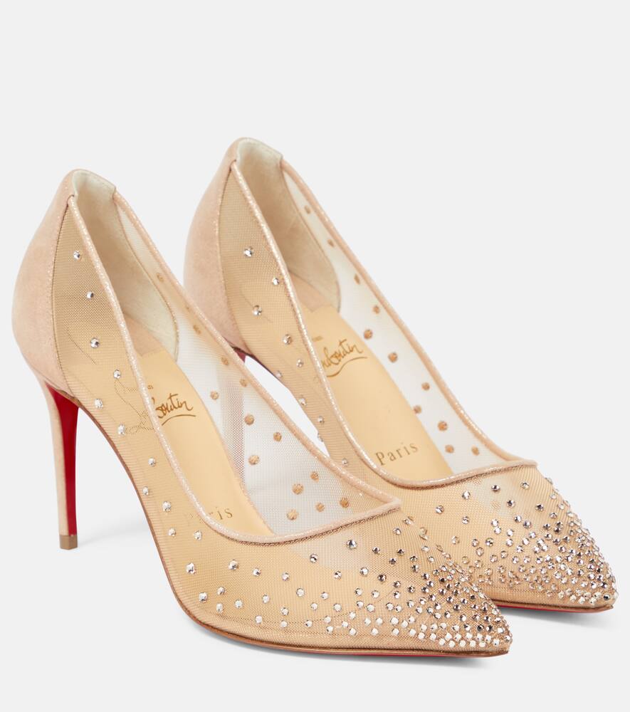Christian Louboutin Follies Strass embellished mesh pumps