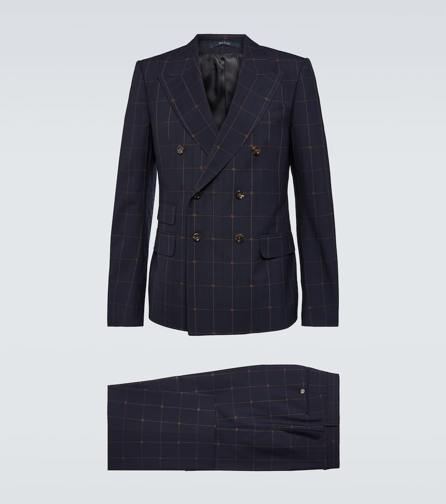 Gucci Checked Wool Suit In Blue/beige