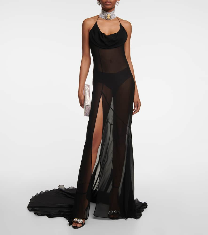 Shop Alessandra Rich Silk Georgette Gown In Black