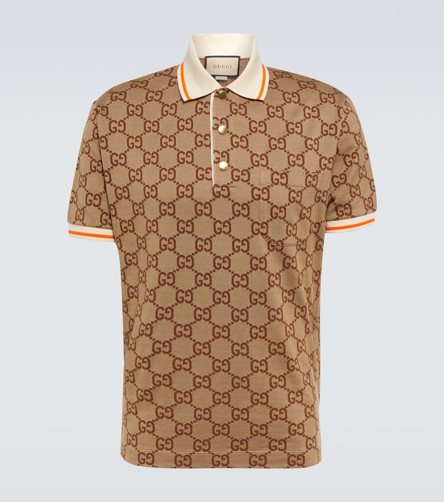 Gucci Logo-jacquard Silk And Cotton-blend Polo Shirt In Brown
