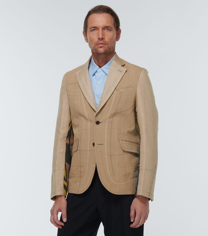 Shop Junya Watanabe Printed Cotton And Linen Blazer In Beige