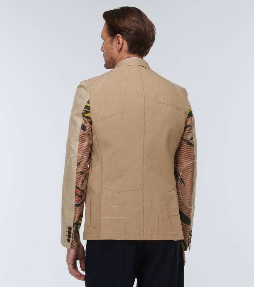 Shop Junya Watanabe Printed Cotton And Linen Blazer In Beige