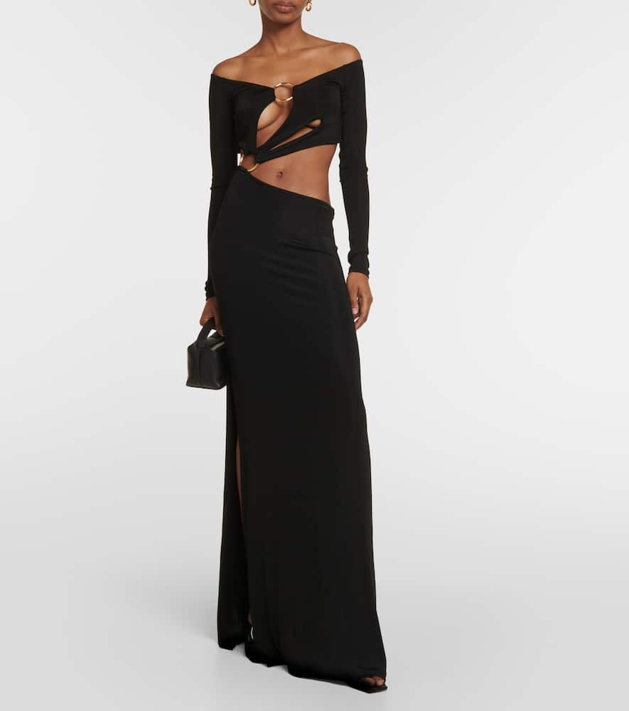 Shop Louisa Ballou Cutout Jersey Maxi Dress In Black