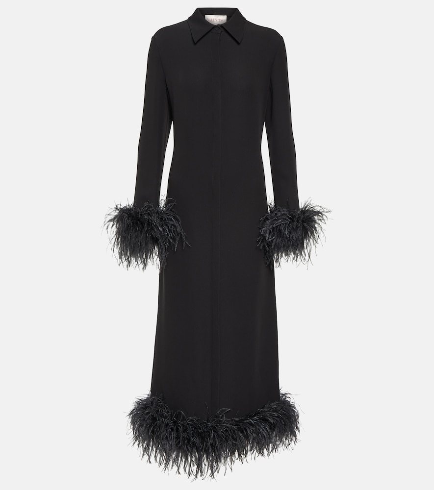 Valentino Women's Black Feather-Trimmed Silk Midi Dress UK Size 6 - Mytheresa