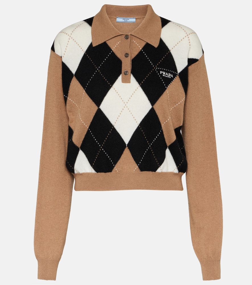 Prada Cashmere Polo Shirt In Brown