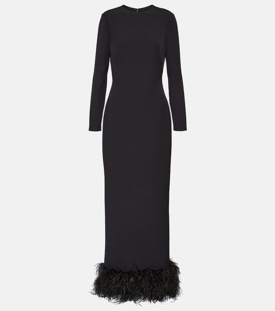 Safiyaa Feather-trimmed Crêpe Gown In Black