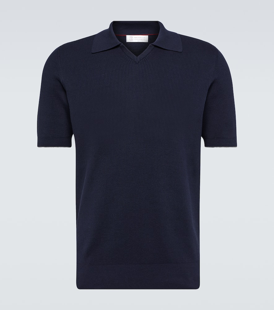 Ribbed-knit cotton polo sweater