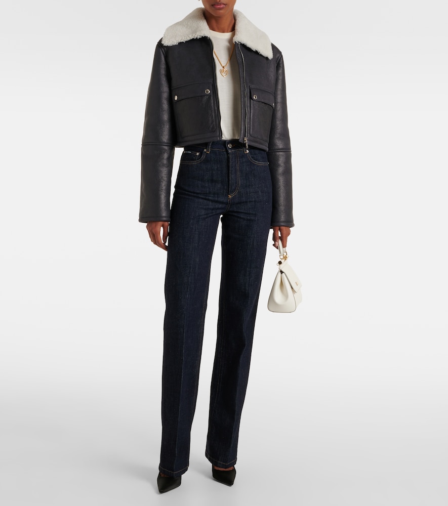  Dolce&gabbana Dolce&gabbana Shearling-trimmed Cropped Leather Jacket 
