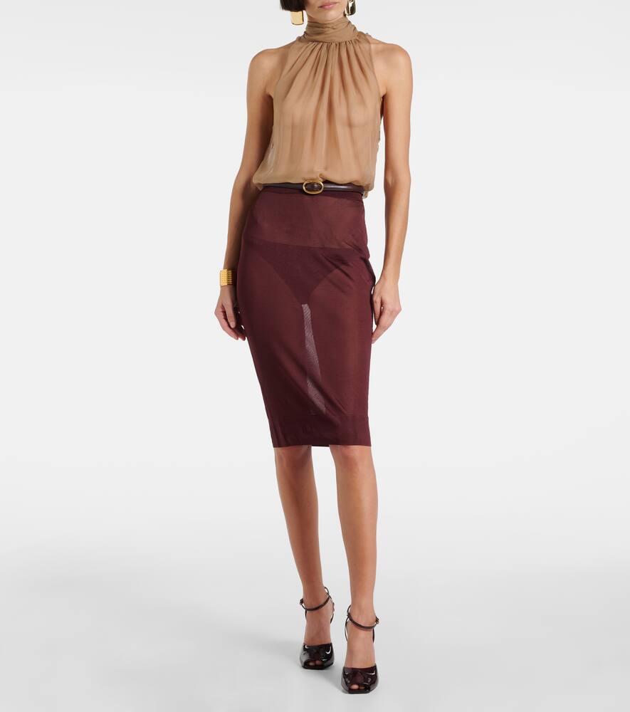 Saint Laurent Draped Silk Muslin Blouse In Beige