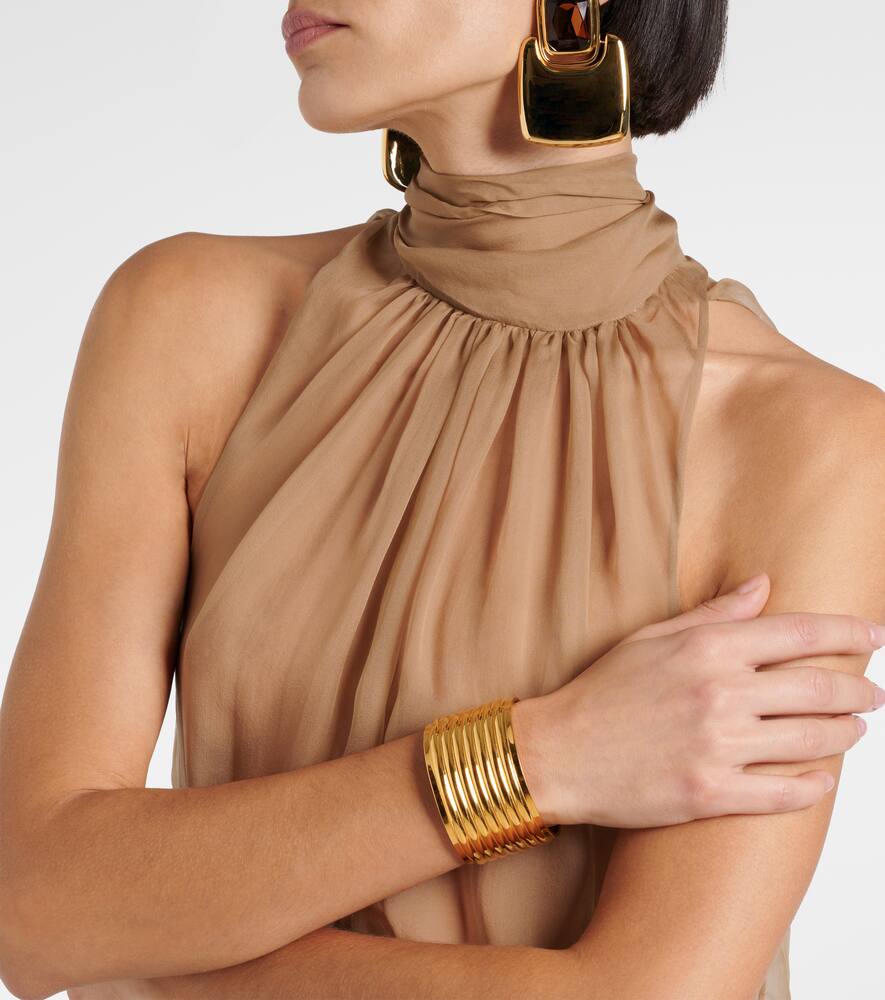 Saint Laurent Draped Silk Muslin Blouse In Beige
