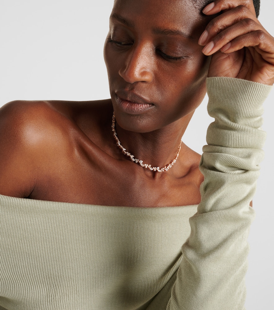 Kamyen Leaf 18kt rose gold and enamel choker with diamonds