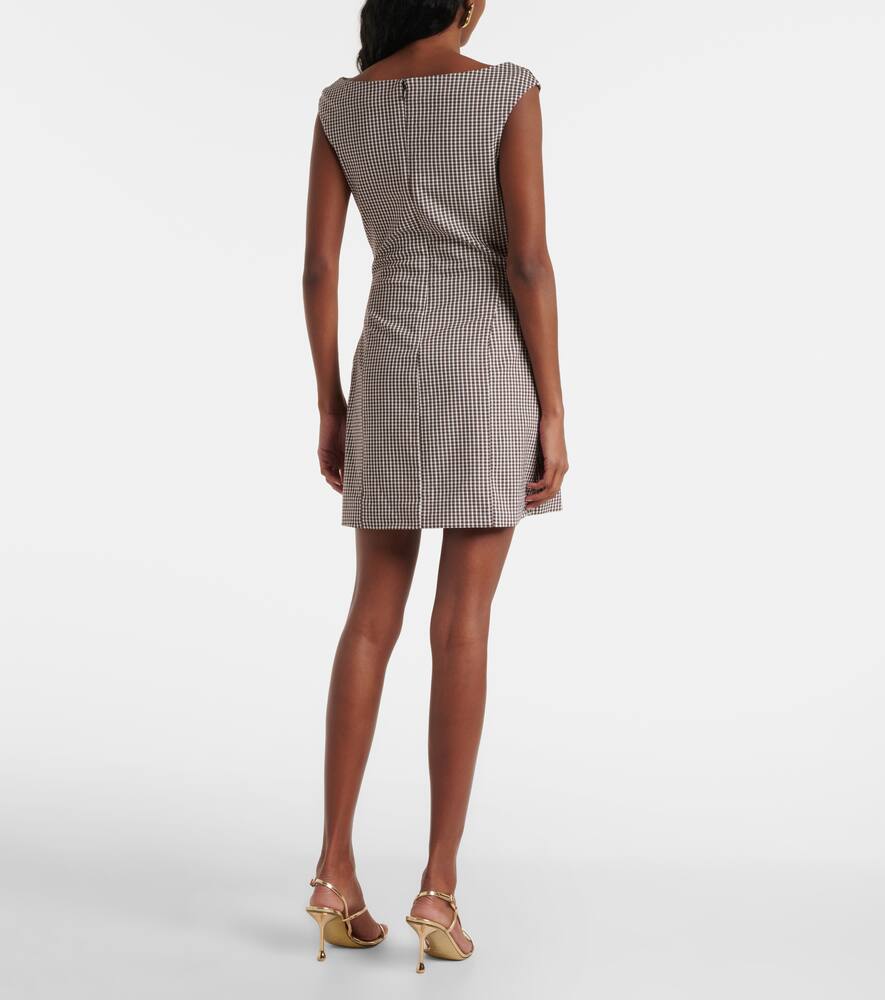 Staud Walker Checked Minidress In Dark Chocolate Micro Check