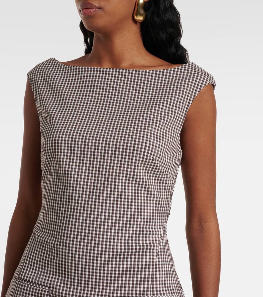 Staud Walker Checked Minidress In Dark Chocolate Micro Check