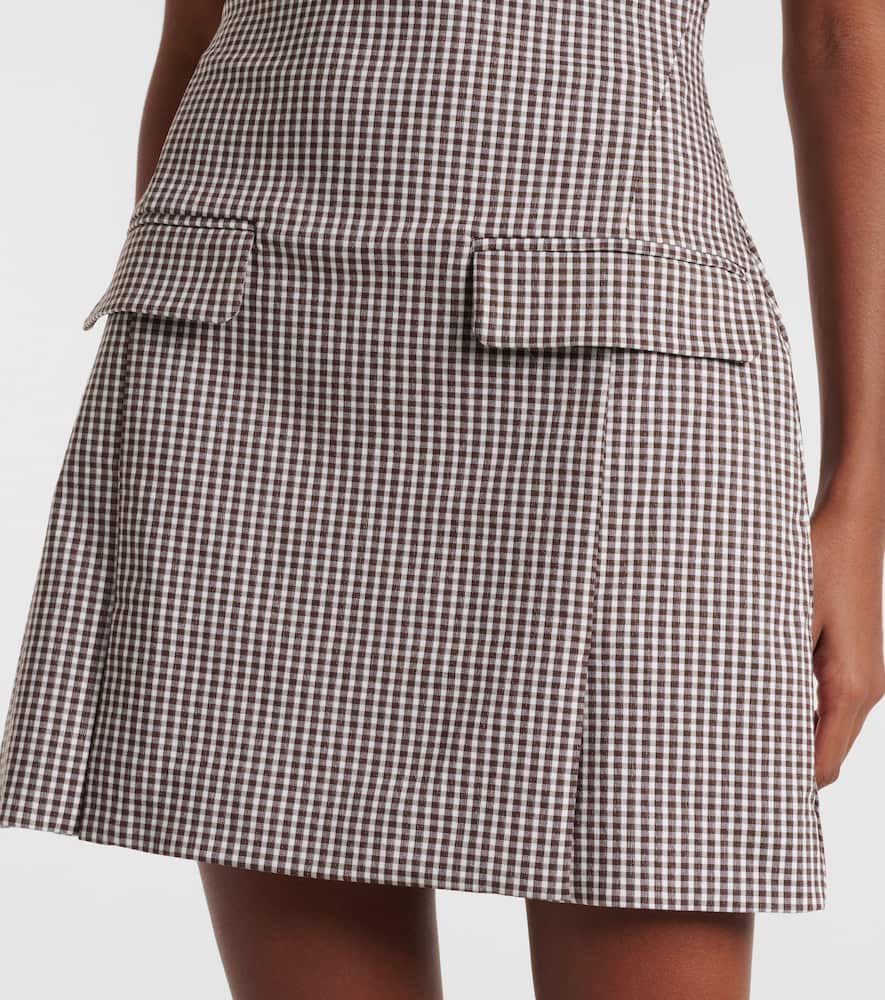Staud Walker Checked Minidress In Dark Chocolate Micro Check