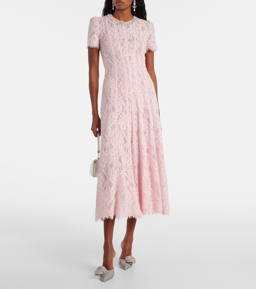 Self-portrait Embellished Floral Lace Midi Dress In Pink